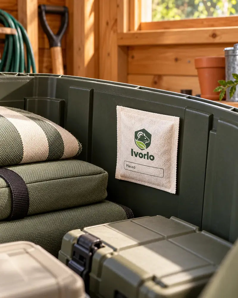 Pouch inside a garage storage bin