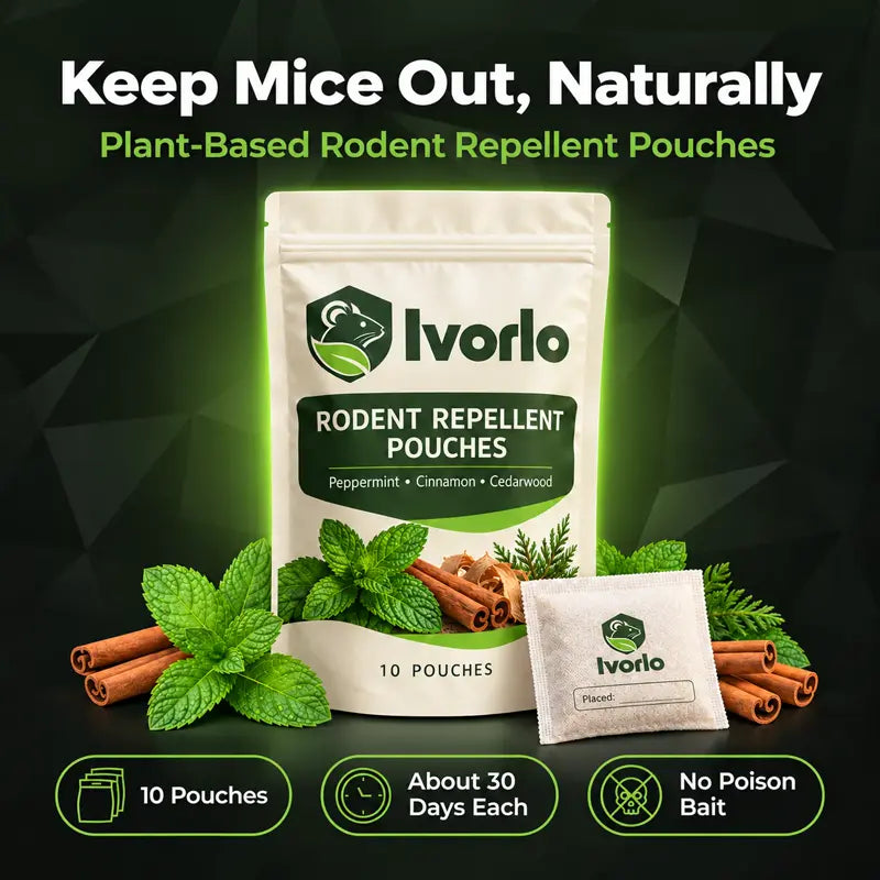 Ivorlo plant-based rodent repellent pouches, about 30 days each, no poison bait
