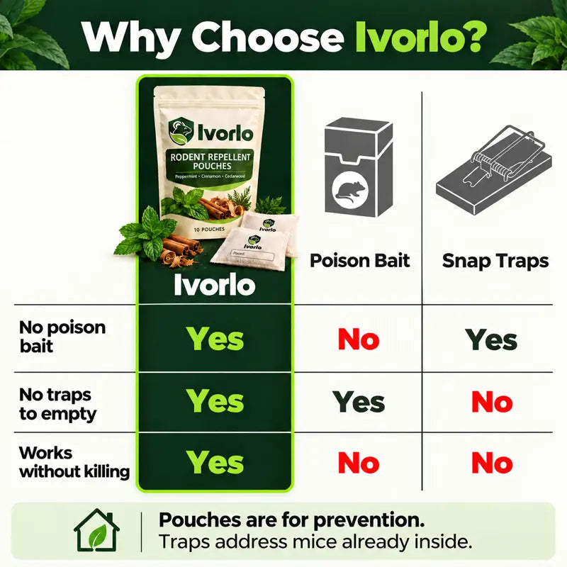 Ivorlo compared with poison bait and snap traps