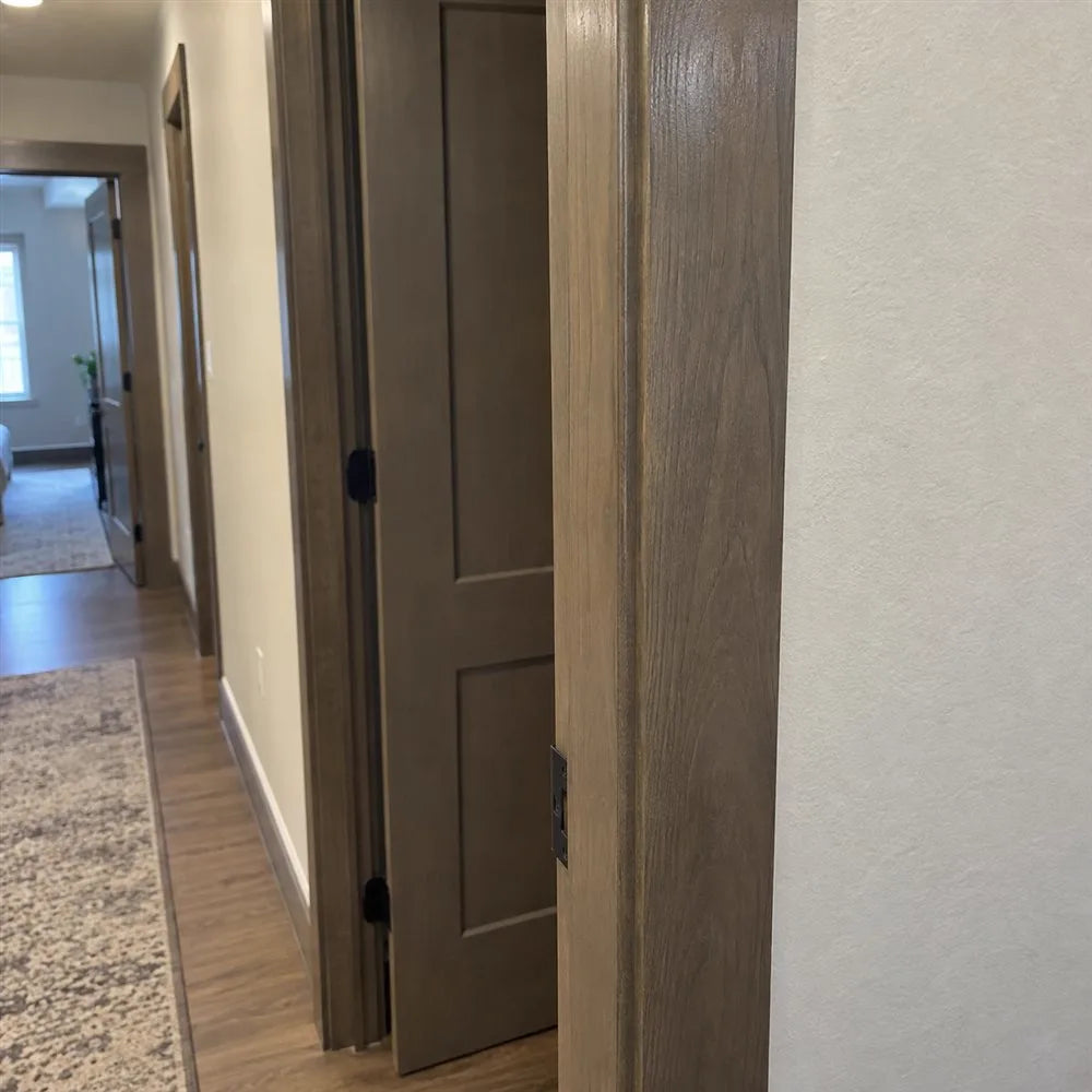 Repaired wood doorframe scrape